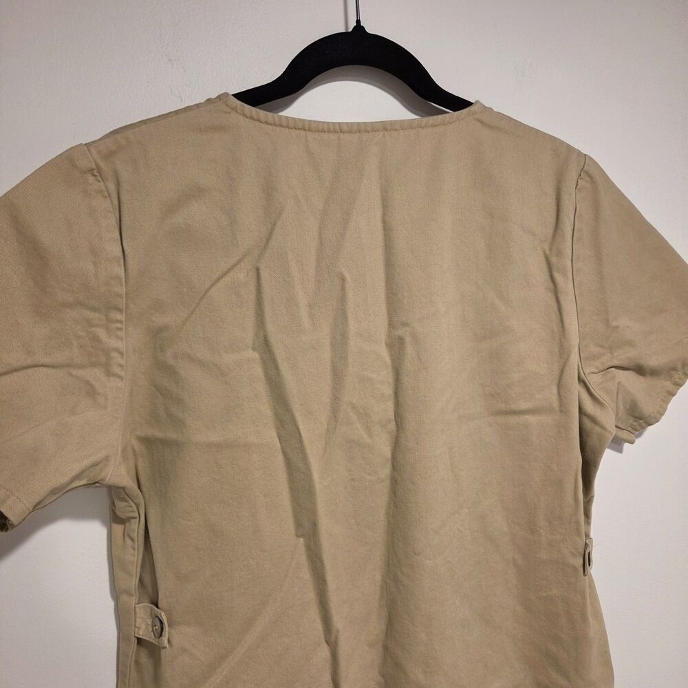 Vintage 90s Khaki Shirt Dress Medium 100% Cotton Safari Y2K Boxy Utility Mini - Picture 9 of 10
